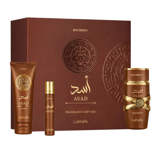 Lattafa Asad Bourbon 3-Piece Set 3.4oz Men EDP