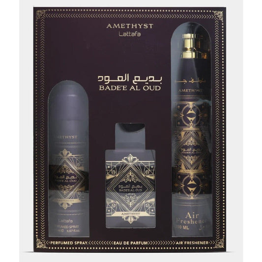 Lattafa Badee Oud Amethyst 3-Piece Set 3.4oz Unisex EDP Spray