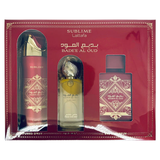 Lattafa Badee Oud Sublime 3-Piece Set 3.4oz Women EDP Spray